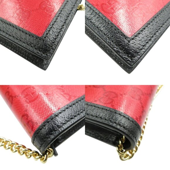 GUCCI x adidas GG Crystal Chain Wallet Red Black Canvas Leather - Picture 9 of 9